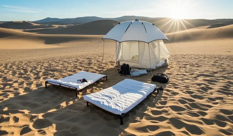 Camping Bed Memory Foam with DIY desert UV reflector.