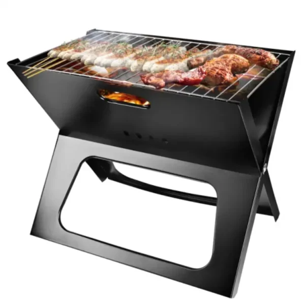 Triangular-base-stabilizes-grill-on-uneven-ground-during-outdoor-cooking